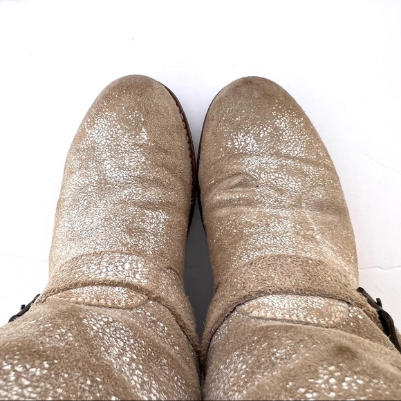 Distressed Frye Engineer Combat Boots Buckle Strap Calf Height Size 10 Cream Tan - Picture 4 of 12